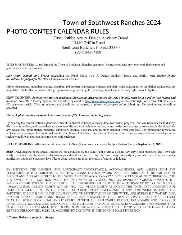 PhotoContestCalendarRules2024 Southwest Ranches, Florida